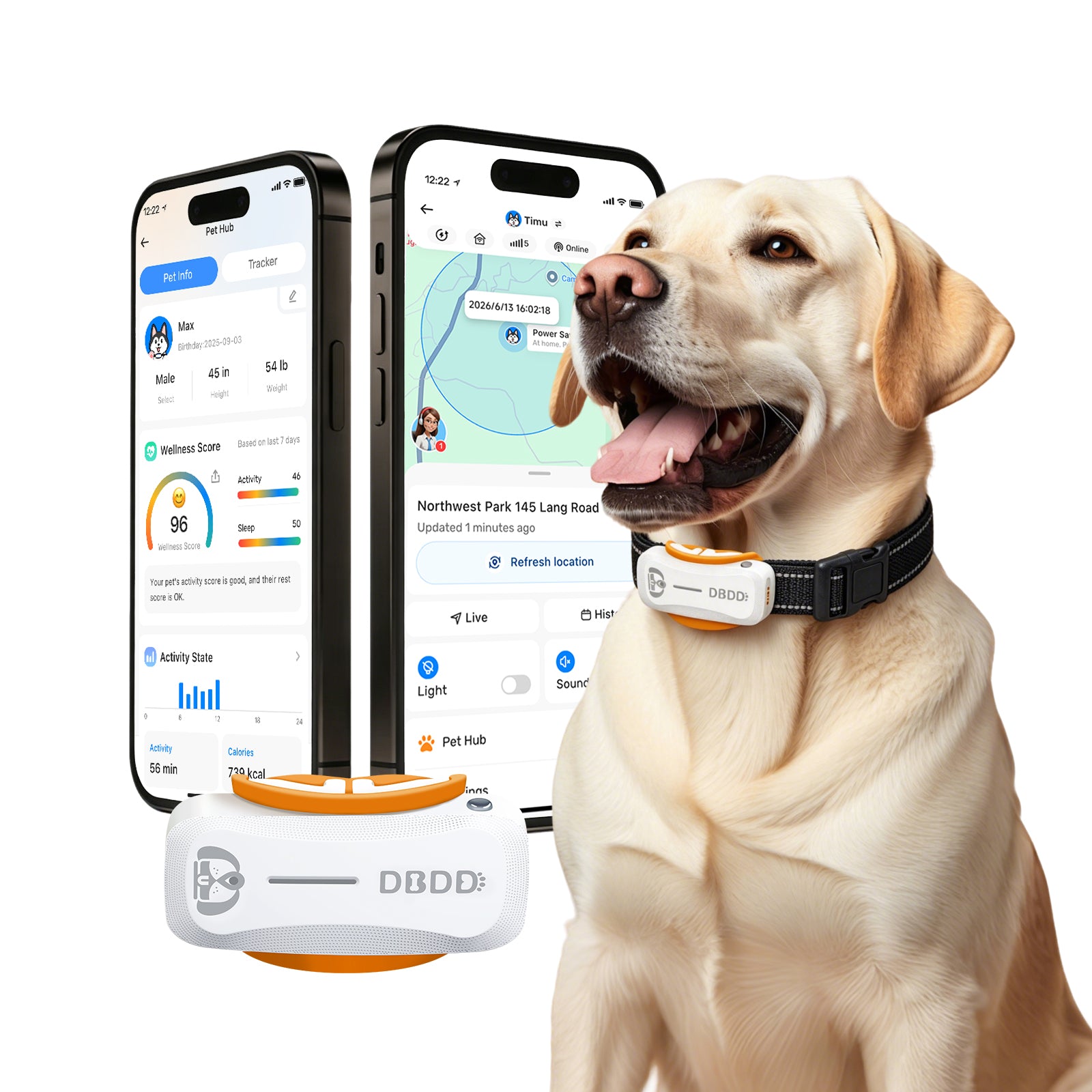 GPS Tracker for Dogs with 36 Month Subscription, Real-Time Location, Electronic Fence, Health Monitoring, Waterproof, for Medium Large Dogs, iOS Android