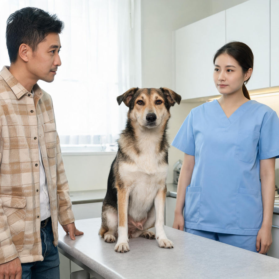 Adult rescue dog beginning a veterinary vaccine plan