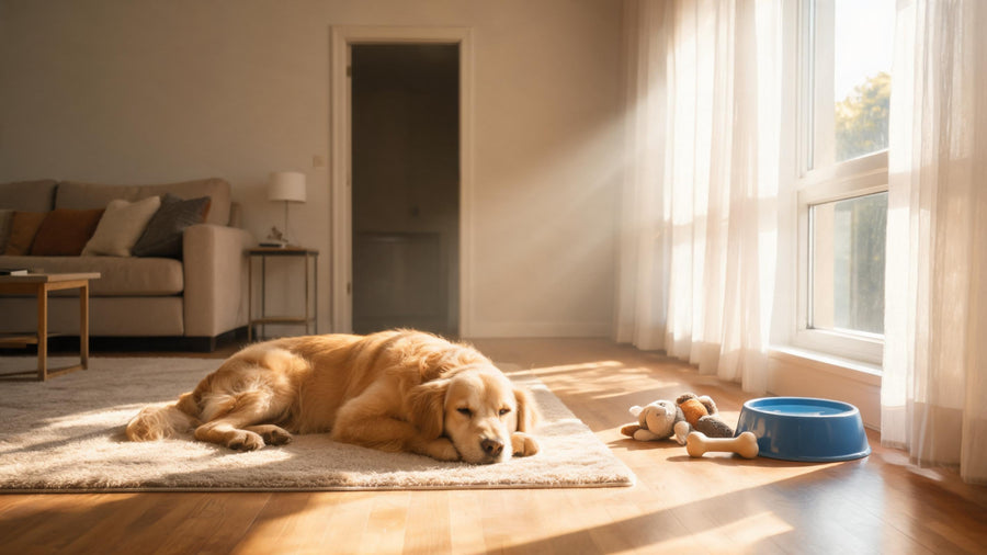 Dog home alone in a quiet living room