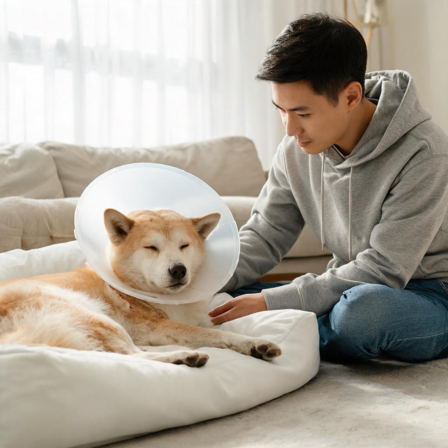 Dog resting calmly during spay or neuter recovery