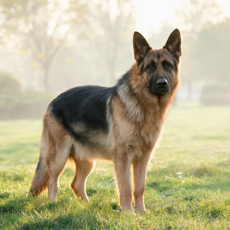 German Shepherd with a visible dark saddle coat pattern