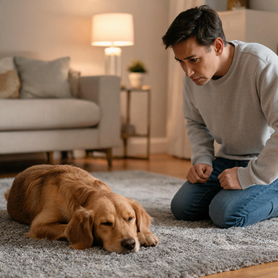 Owner observing subtle signs of pain in a dog